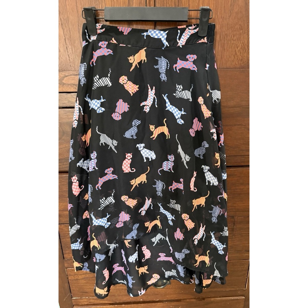 Cat And Dog Whimsical Girl's Large Skirt High Low Hem Vibrant Asymmetrical Fun
